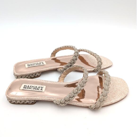 Badgley Mischka Femme Embellished Flat Sandal Women's Soft Gold Size US8 EU39 - Picture 4 of 12